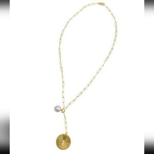 New ADORNIA Sunburst Pendant Y- Necklace with Pearl Drop